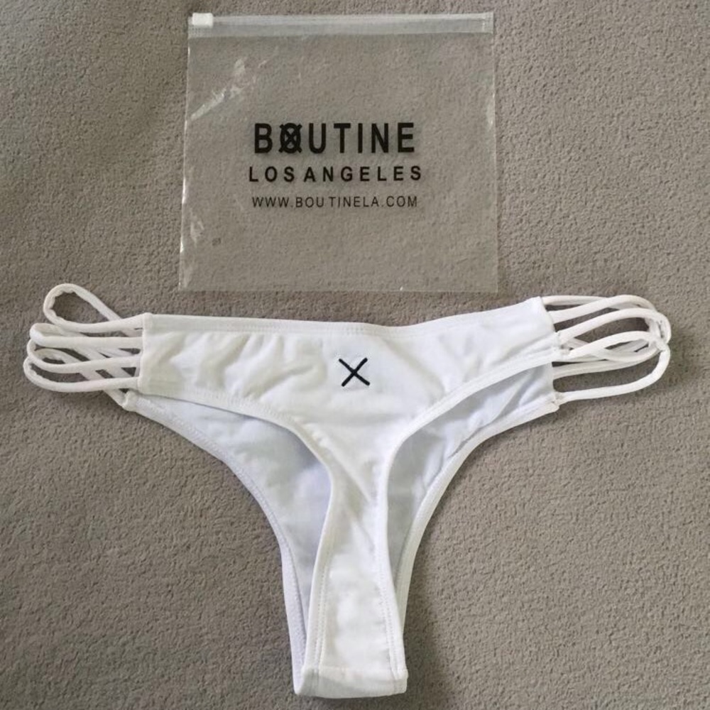 White BoutineLA Classic Strap bathing suit bottoms